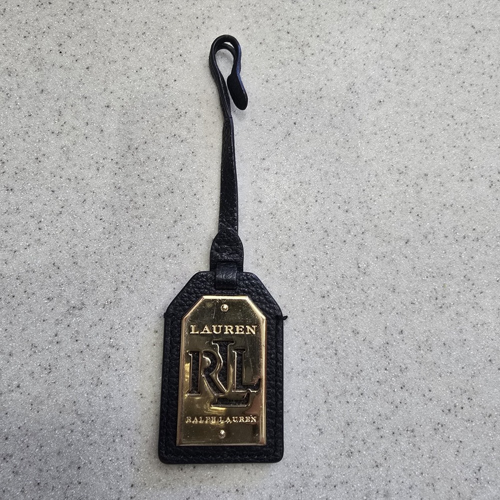 Lauren Ralph Lauren Gold-Tone Metal Embossed Logo Purse Bag Charm Key Tag Fob